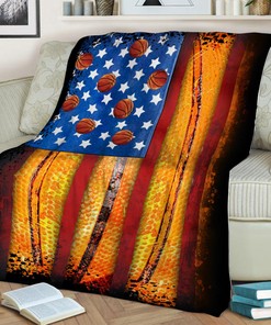 Basketball American Flag Quilt Blanket, Patriotic Gift