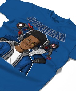 Black Spider Man Shirt Match Jordan 1 High OG True Blue Shirt In Color Royal
