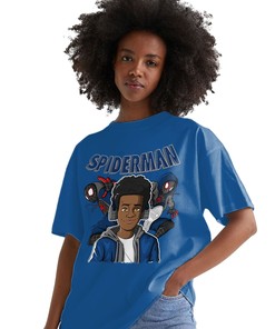 Black Spider Man Shirt Match Jordan 1 High OG True Blue Shirt In Color Royal