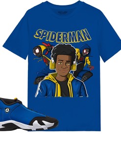 Black Spider Man Shirt Match Jordan 14 Laney Shirt In Color Royal