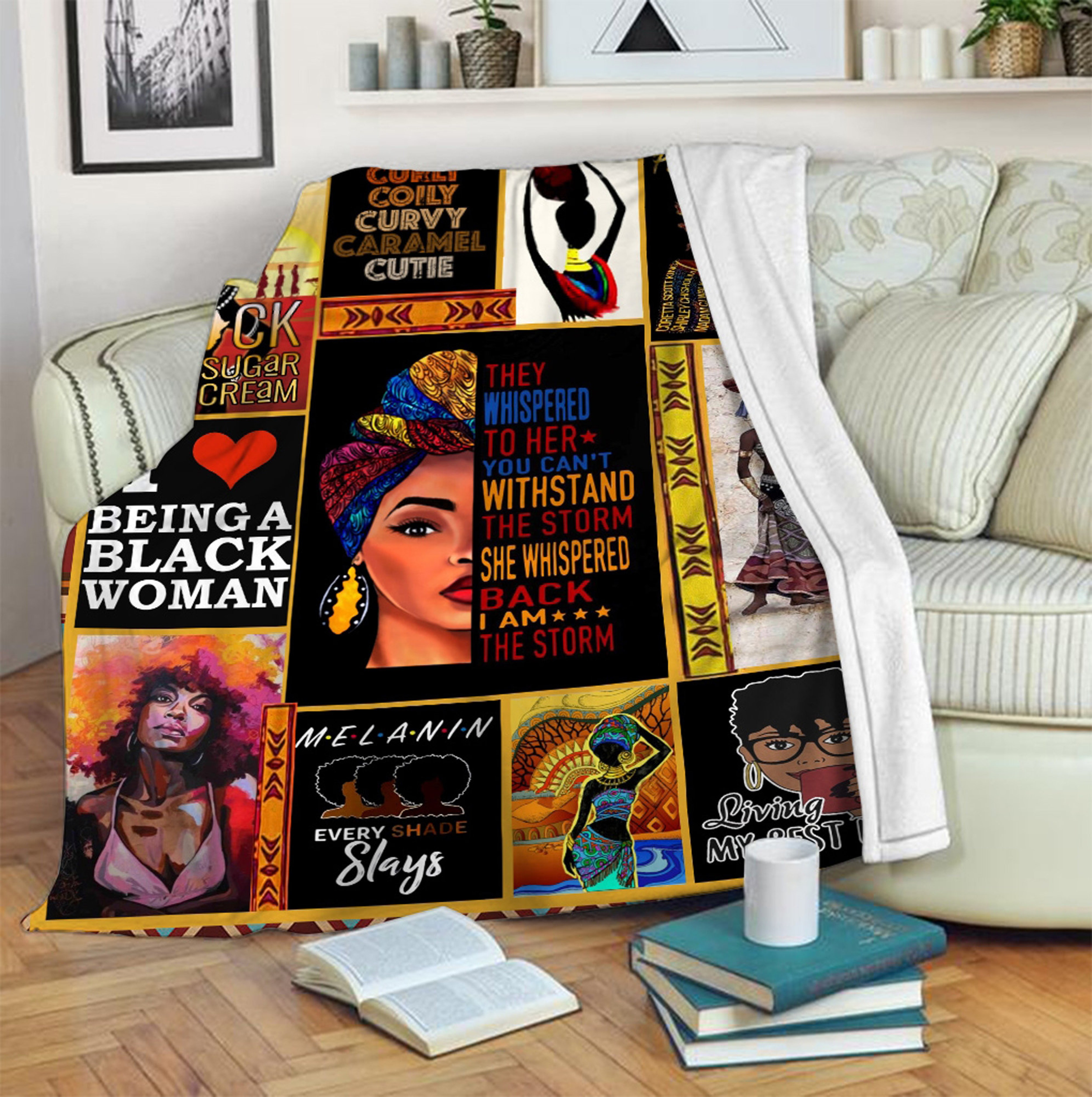 Black Women Empowerment Quilt Blanket, Celebrate African Women Bluefink