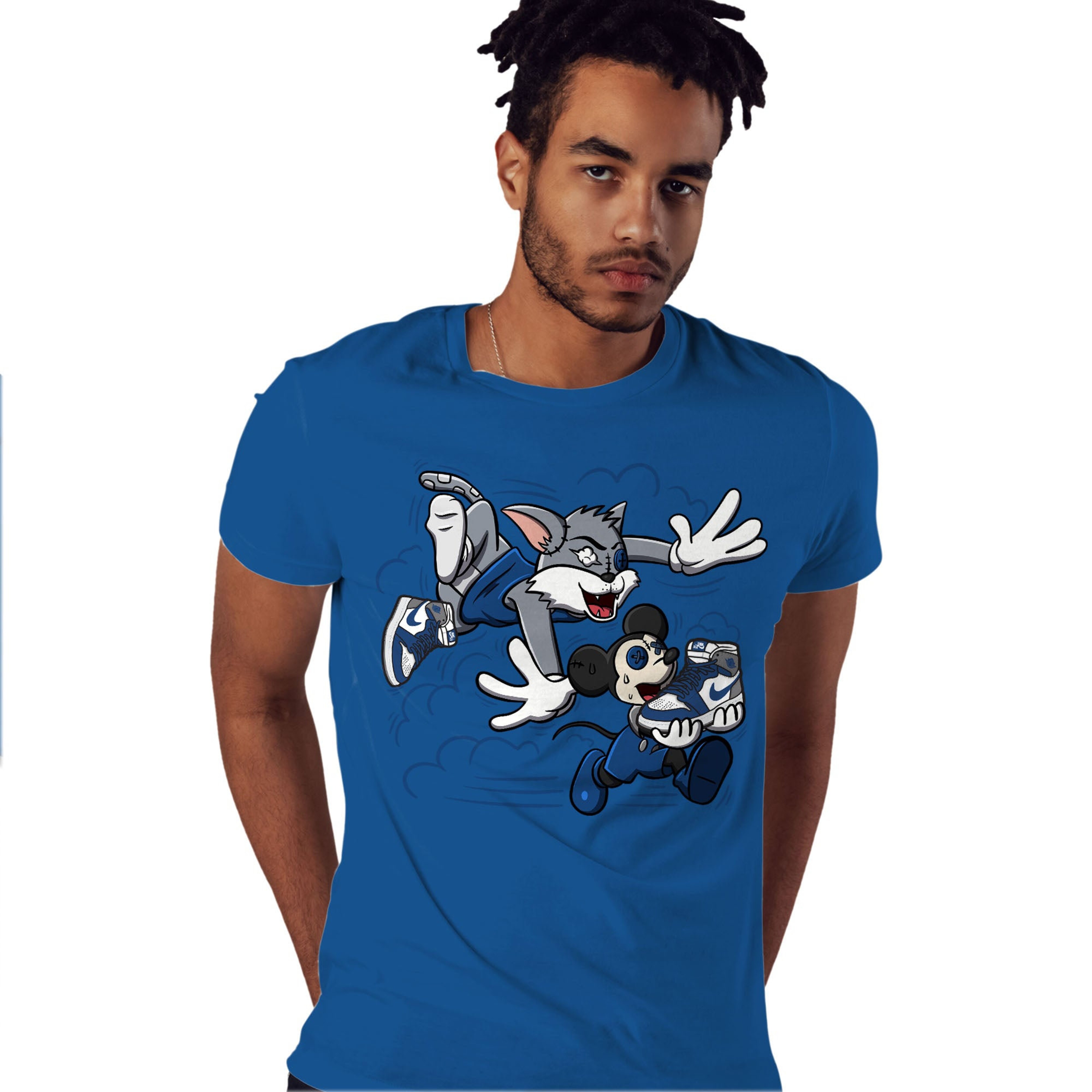 Cat And Mouse Chasing Shirt Match Jordan 1 High OG True Blue Shirt In Color Royal