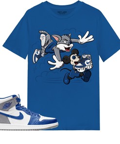 Cat And Mouse Chasing Shirt Match Jordan 1 High OG True Blue Shirt In Color Royal