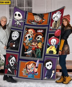 Chibi Horror Characters Blanket - Movie Character Gift - Halloween Scary Movie Custom Name