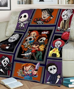 Chibi Horror Characters Blanket - Movie Character Gift - Halloween Scary Movie Custom Name