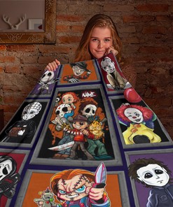 Chibi Horror Characters Blanket - Movie Character Gift - Halloween Scary Movie Custom Name