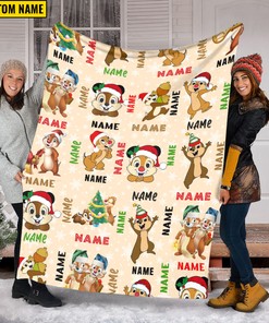 Chip N Dale Custom Name Quilt Blanket - Cartoon Christmas Gift for Decoration