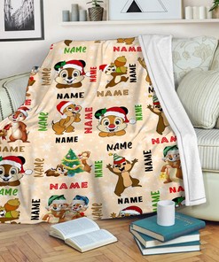 Chip N Dale Custom Name Quilt Blanket - Cartoon Christmas Gift for Decoration
