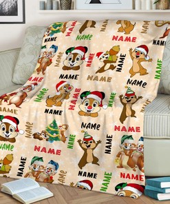 Chip N Dale Custom Name Quilt Blanket - Cartoon Christmas Gift for Decoration