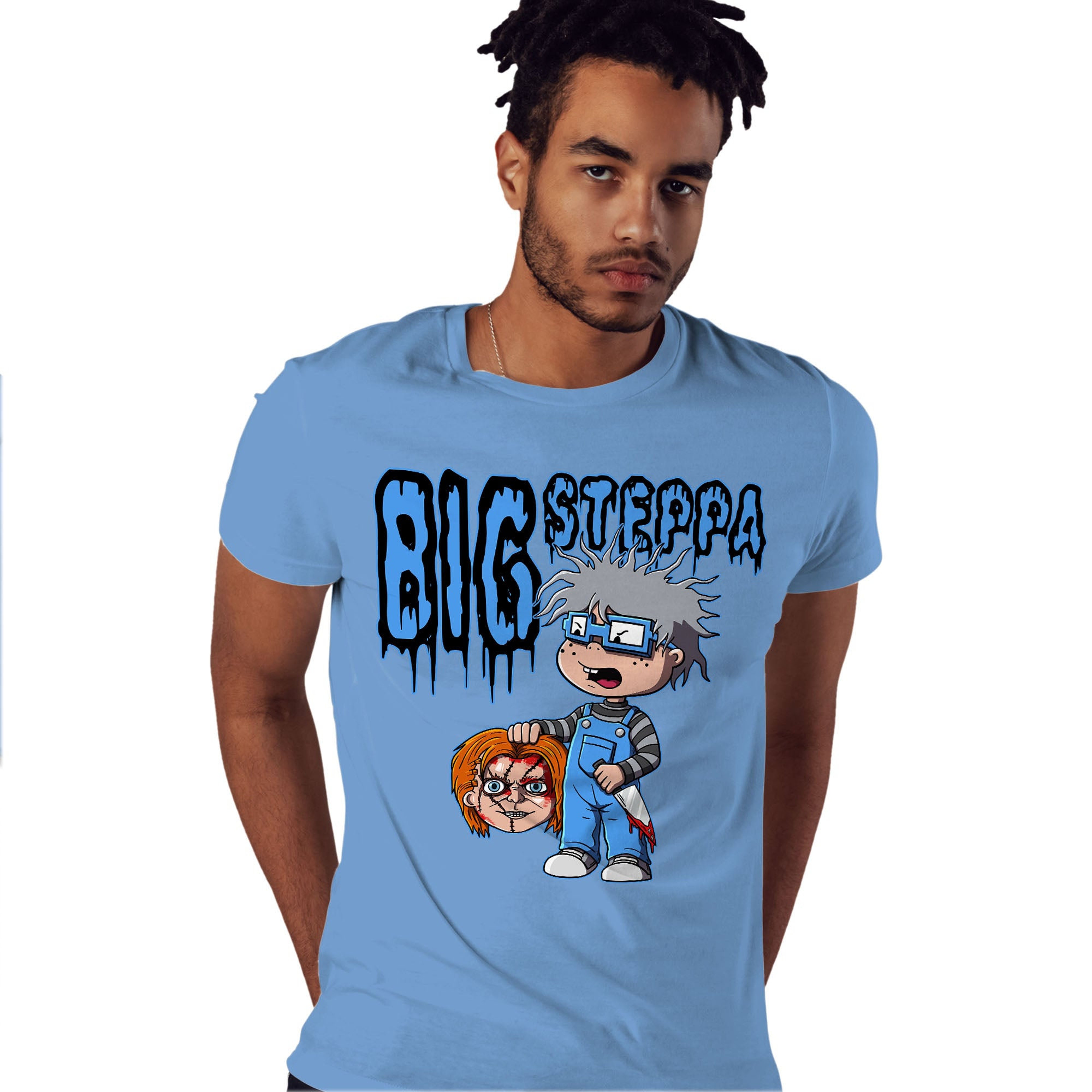 Chuckie Big Steppa Shirt Match Jordan 5 University Blue Shirt In Color Carolina Blue