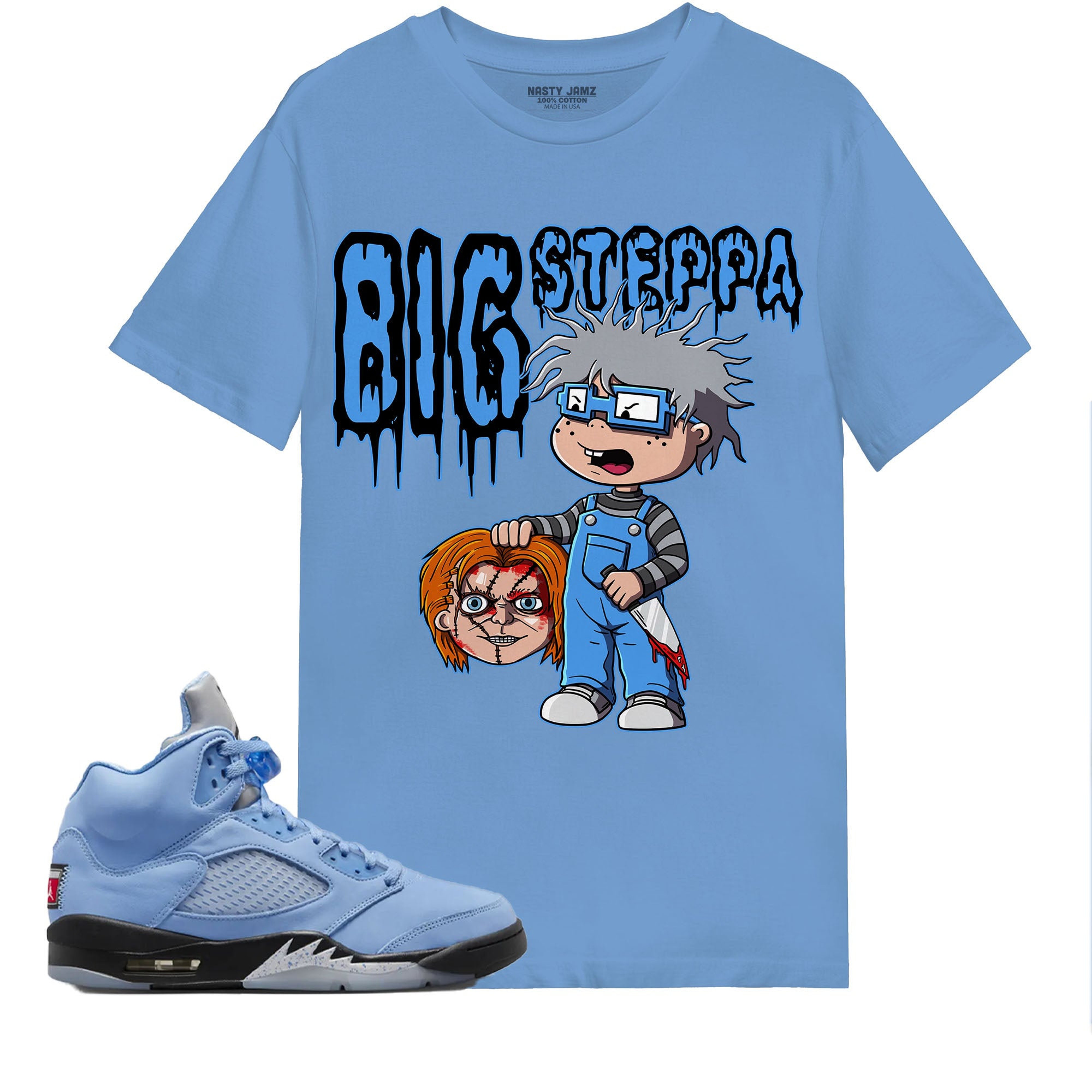 Chuckie Big Steppa Shirt Match Jordan 5 University Blue Shirt In Color Carolina Blue