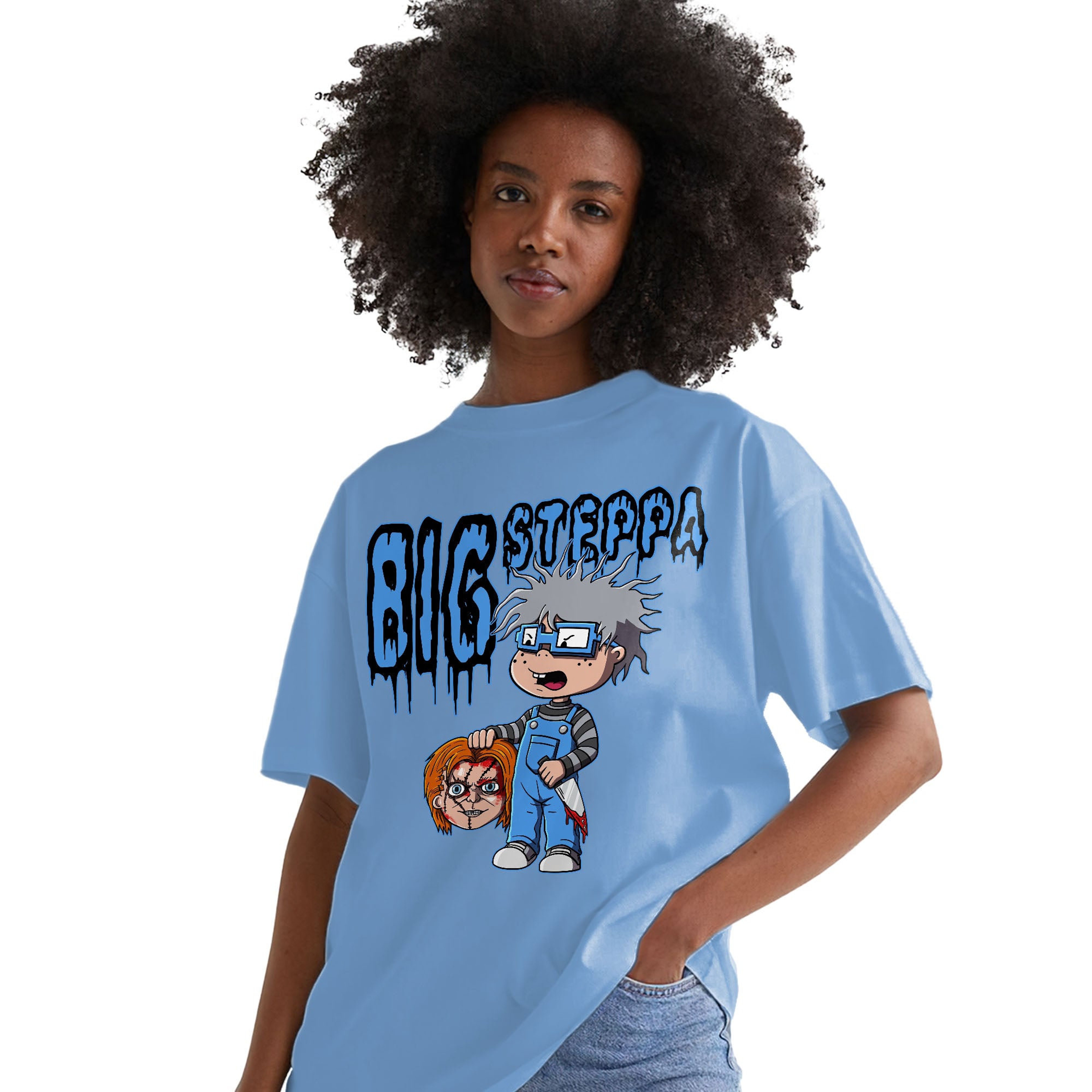 Chuckie Big Steppa Shirt Match Jordan 5 University Blue Shirt In Color Carolina Blue