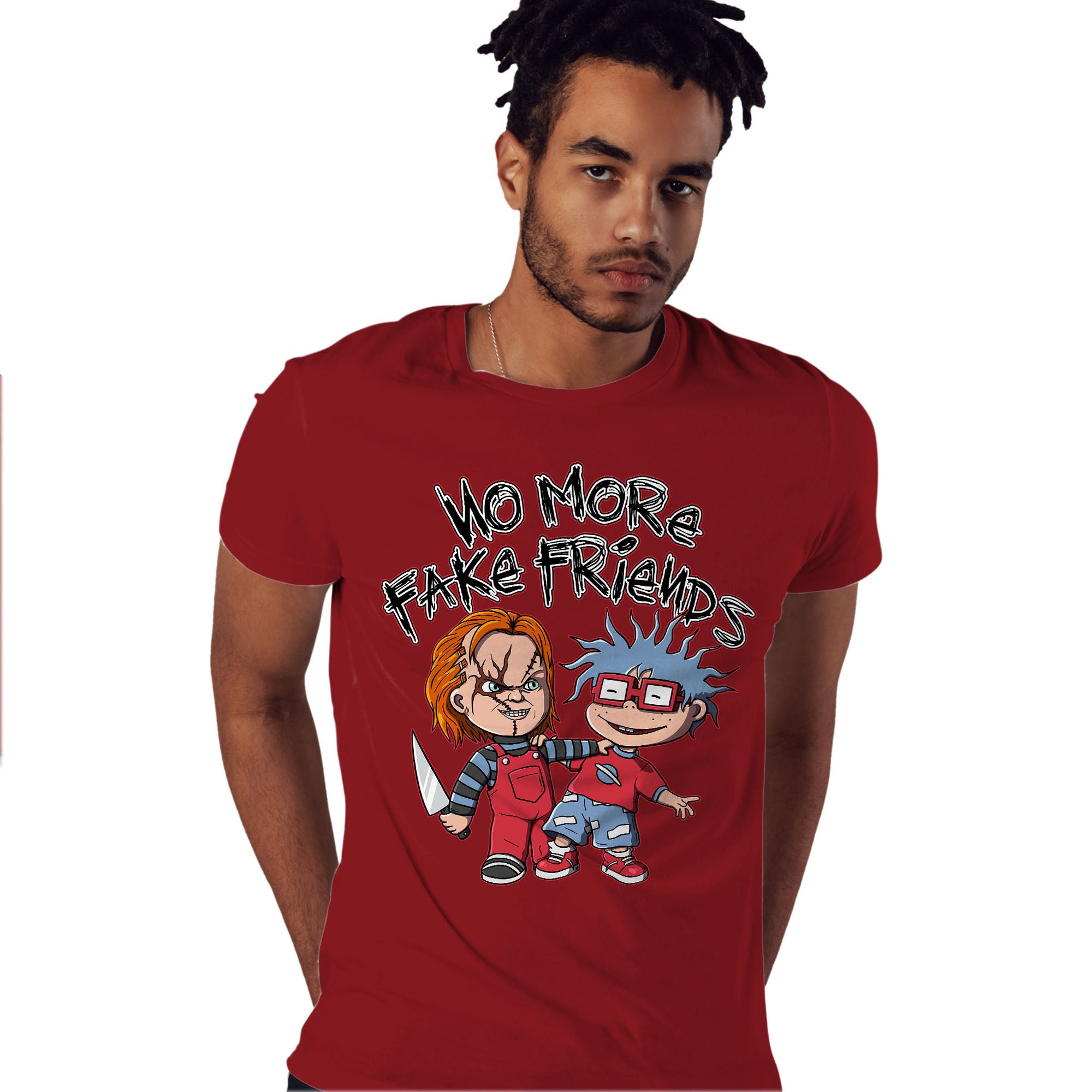 Chuckie No More Fake Friends Shirt Match Jordan 6 Toro Bravo Shirt In Color cherry Red