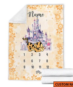 Classic Tiger Winnie-the-Pooh Bear Baby Milestone Quilt Blanket, Personalized Growth Blankets, Sherpa Blanket, Birthday Gift
