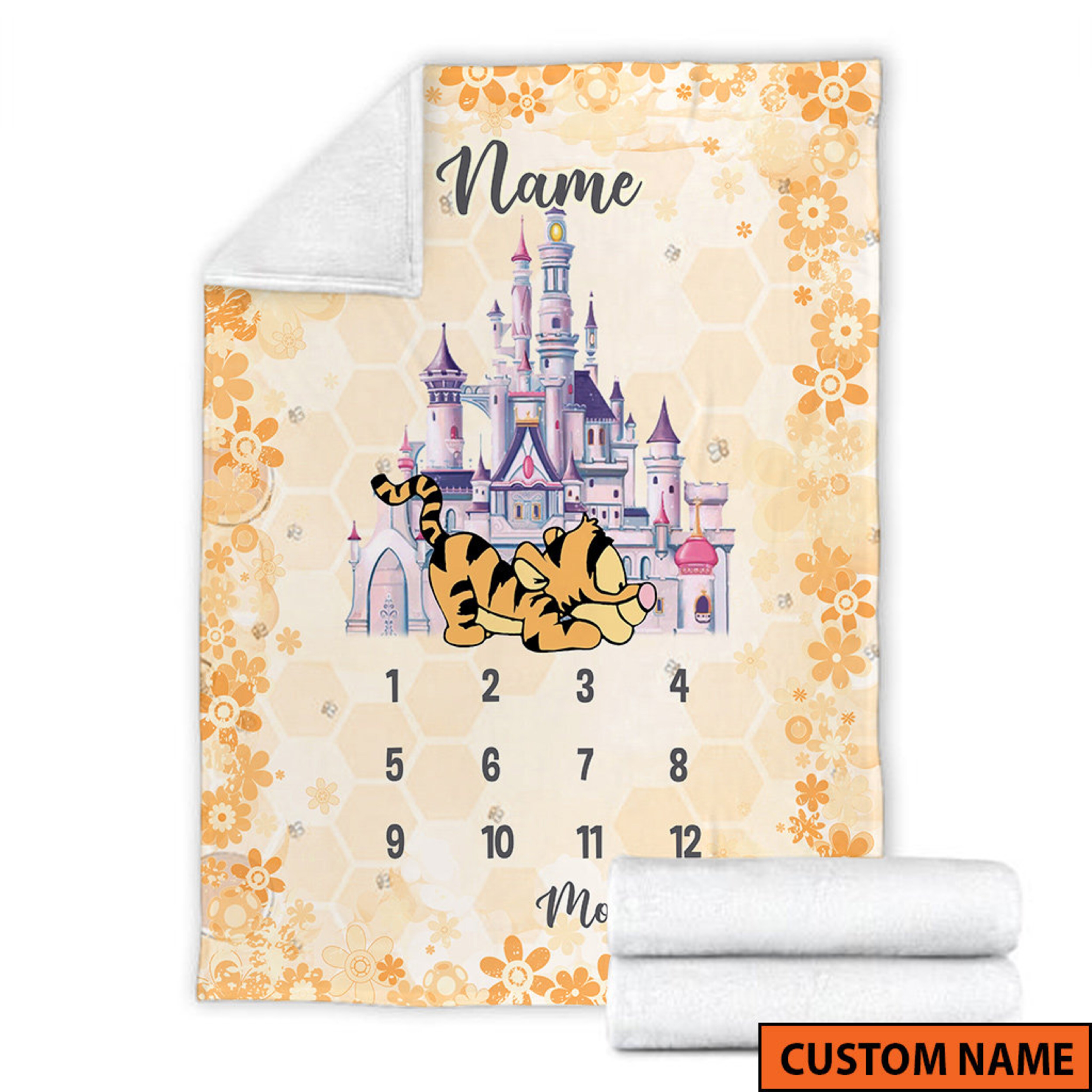 Classic Tiger Winnie-the-Pooh Bear Baby Milestone Quilt Blanket, Personalized Growth Blankets, Sherpa Blanket, Birthday Gift
