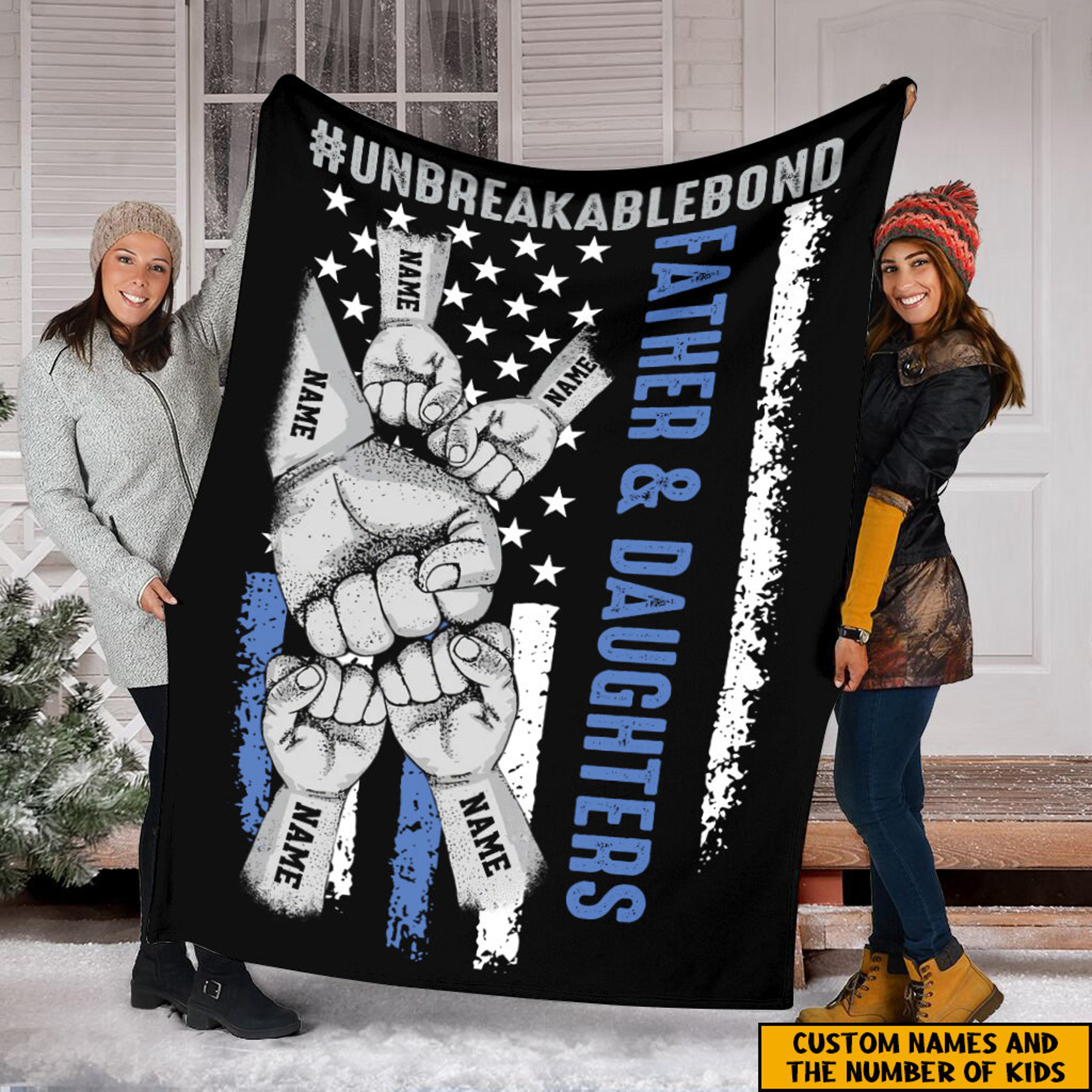 Custom Father's Day Police Quilt Blanket, Dad And Daughter Quilt Blanket, Gift From Kid, American Flag Quilt Blanket