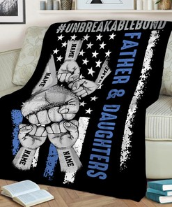 Custom Father's Day Police Quilt Blanket, Dad And Daughter Quilt Blanket, Gift From Kid, American Flag Quilt Blanket