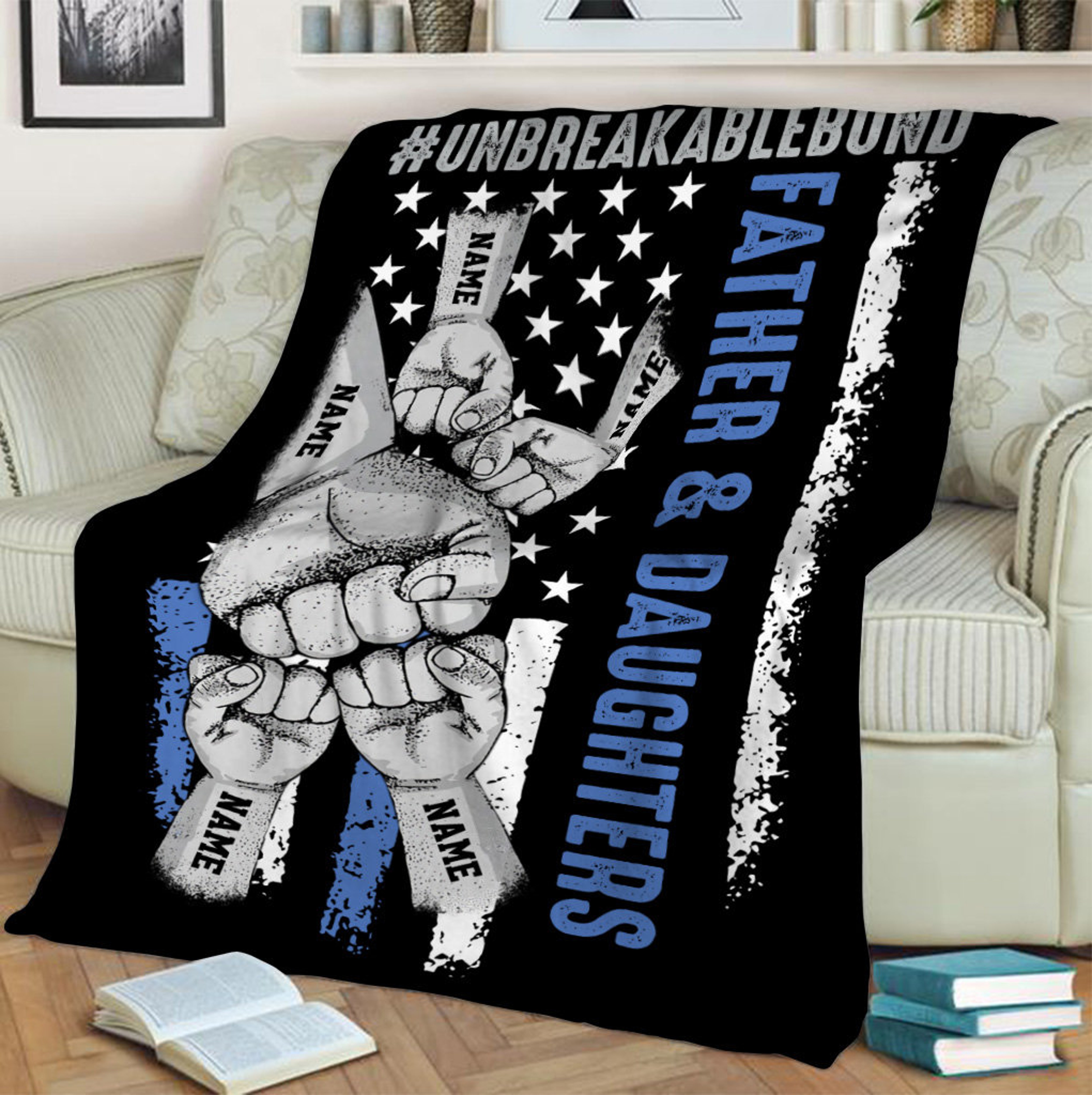 Custom Father's Day Police Quilt Blanket, Dad And Daughter Quilt Blanket, Gift From Kid, American Flag Quilt Blanket