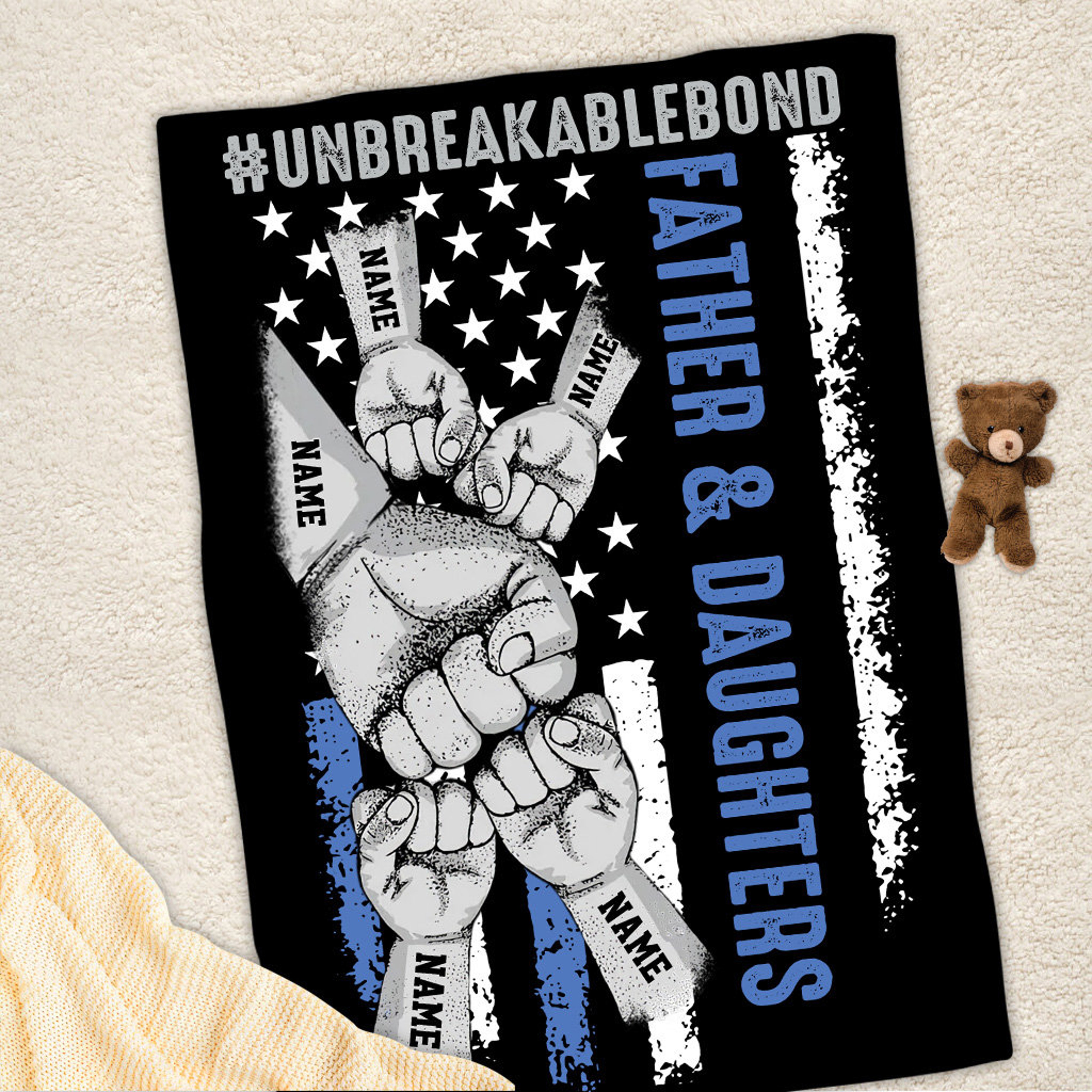 Custom Father's Day Police Quilt Blanket, Dad And Daughter Quilt Blanket, Gift From Kid, American Flag Quilt Blanket