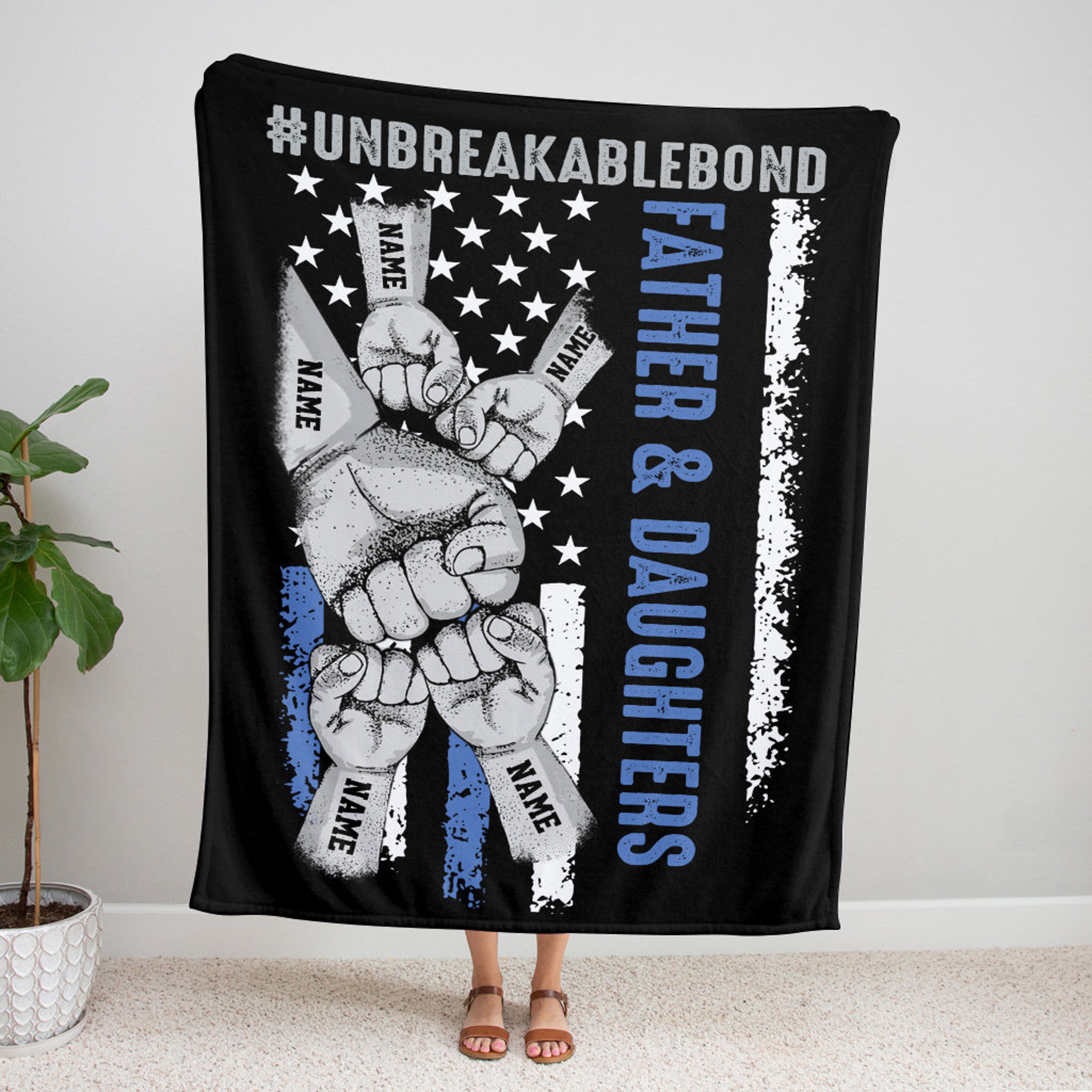 Custom Father's Day Police Quilt Blanket, Dad And Daughter Quilt Blanket, Gift From Kid, American Flag Quilt Blanket
