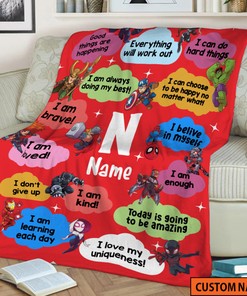 Custom Hero Baby Name Quilt Blanket, Marvel Fleece Sherpa Blanket, Hulk Spidey Gwen Design, Baby Birthday Gift, Home Decoration