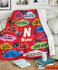Custom Hero Baby Name Quilt Blanket, Marvel Fleece Sherpa Blanket, Hulk Spidey Gwen Design, Baby Birthday Gift, Home Decoration