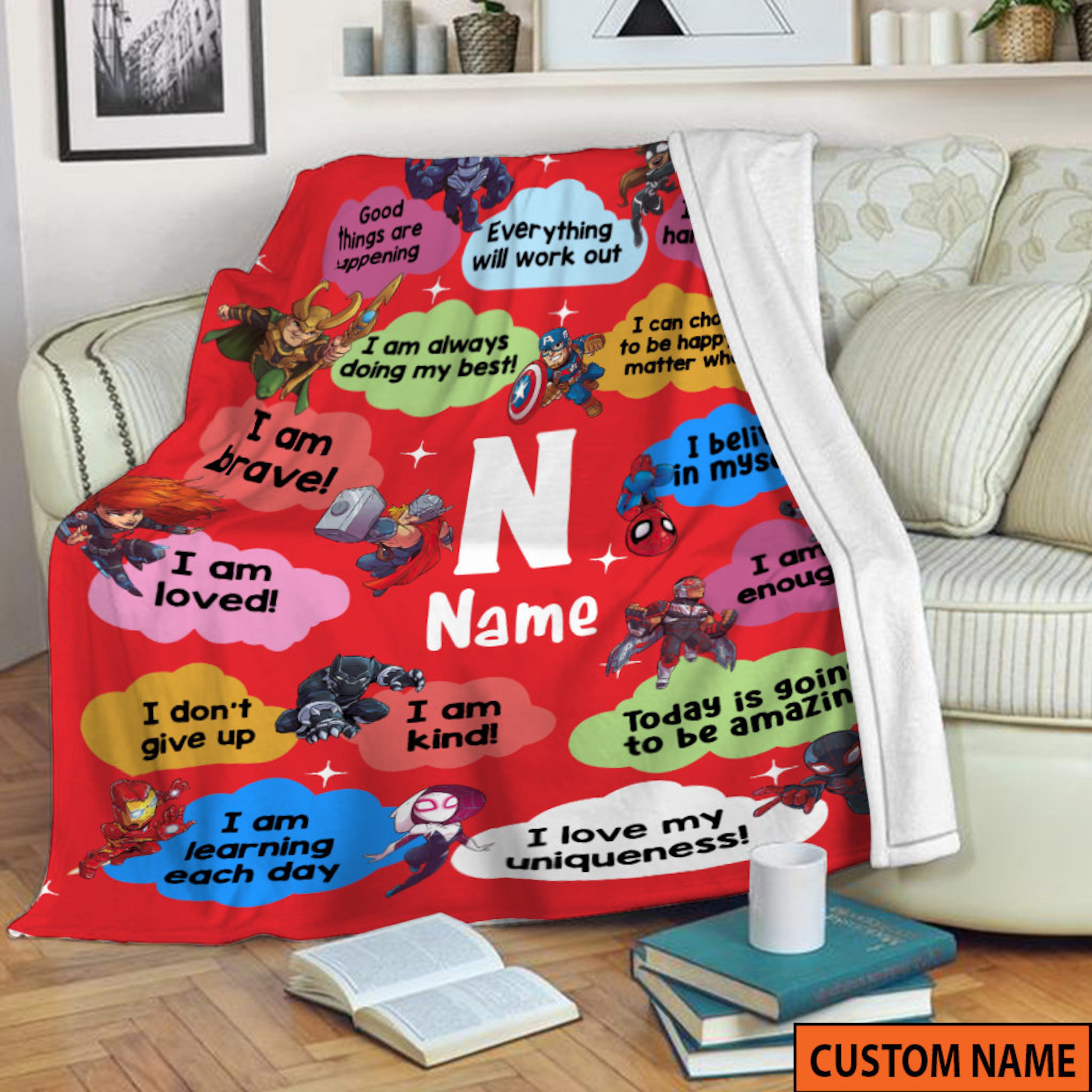 Custom Hero Baby Name Quilt Blanket, Marvel Fleece Sherpa Blanket, Hulk Spidey Gwen Design, Baby Birthday Gift, Home Decoration