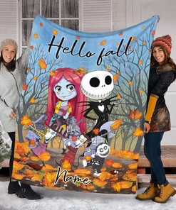 Custom Name And Year Blanket, I'm Your No Return Fall Season Jack Skellington And Sally Blanket, Thanksgiving Blanket