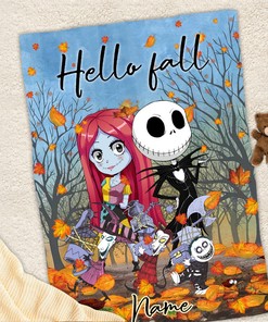 Custom Name And Year Blanket, I'm Your No Return Fall Season Jack Skellington And Sally Blanket, Thanksgiving Blanket