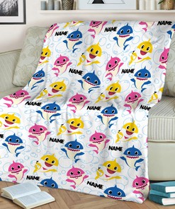 Custom Name Baby Shark Quilt Blanket, Family Shark Party