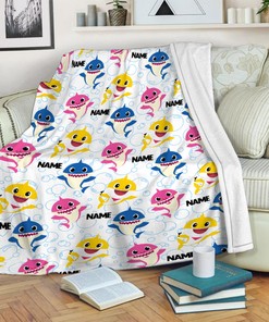 Custom Name Baby Shark Quilt Blanket, Family Shark Party