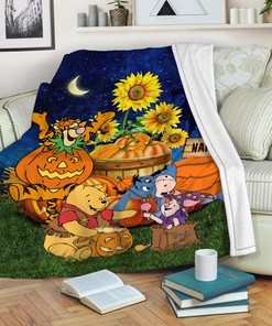 Custom Name Blanket - Halloween Winnie The Pooh - Pumpkin Thanksgiving Tiger Eeyore Piglet