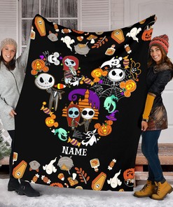 Custom Name Blanket, Jack And Sally Christmas Gifts, Jack Skellington And Sally Love Blanket, The Nightmare Before Christmas Blanket, Mickey