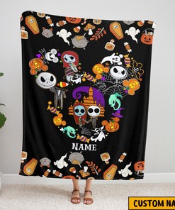 Custom Name Blanket, Jack And Sally Christmas Gifts, Jack Skellington And Sally Love Blanket, The Nightmare Before Christmas Blanket, Mickey