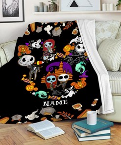 Custom Name Blanket, Jack And Sally Christmas Gifts, Jack Skellington And Sally Love Blanket, The Nightmare Before Christmas Blanket, Mickey