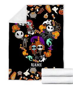 Custom Name Blanket, Jack And Sally Christmas Gifts, Jack Skellington And Sally Love Blanket, The Nightmare Before Christmas Blanket, Mickey