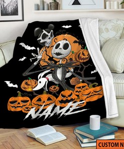 Custom Name Halloween Jack Skellington Fleece Blanket, Nightmare Before Christmas Blanket, Jack Nightmare HHalloween Decor Home Halloween