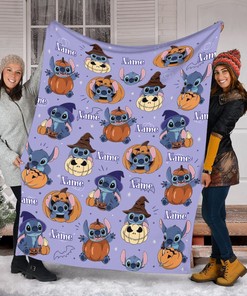 Custom Name Halloween Stitch Blanket - Witch Stitch Halloween - Pumpkin Stitch Halloween Gift