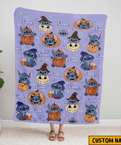 Custom Name Halloween Stitch Blanket - Witch Stitch Halloween - Pumpkin Stitch Halloween Gift