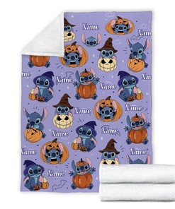 Custom Name Halloween Stitch Blanket - Witch Stitch Halloween - Pumpkin Stitch Halloween Gift