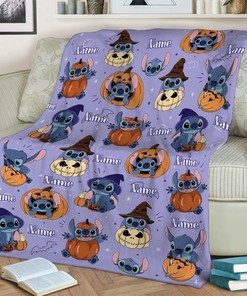 Custom Name Halloween Stitch Blanket - Witch Stitch Halloween - Pumpkin Stitch Halloween Gift