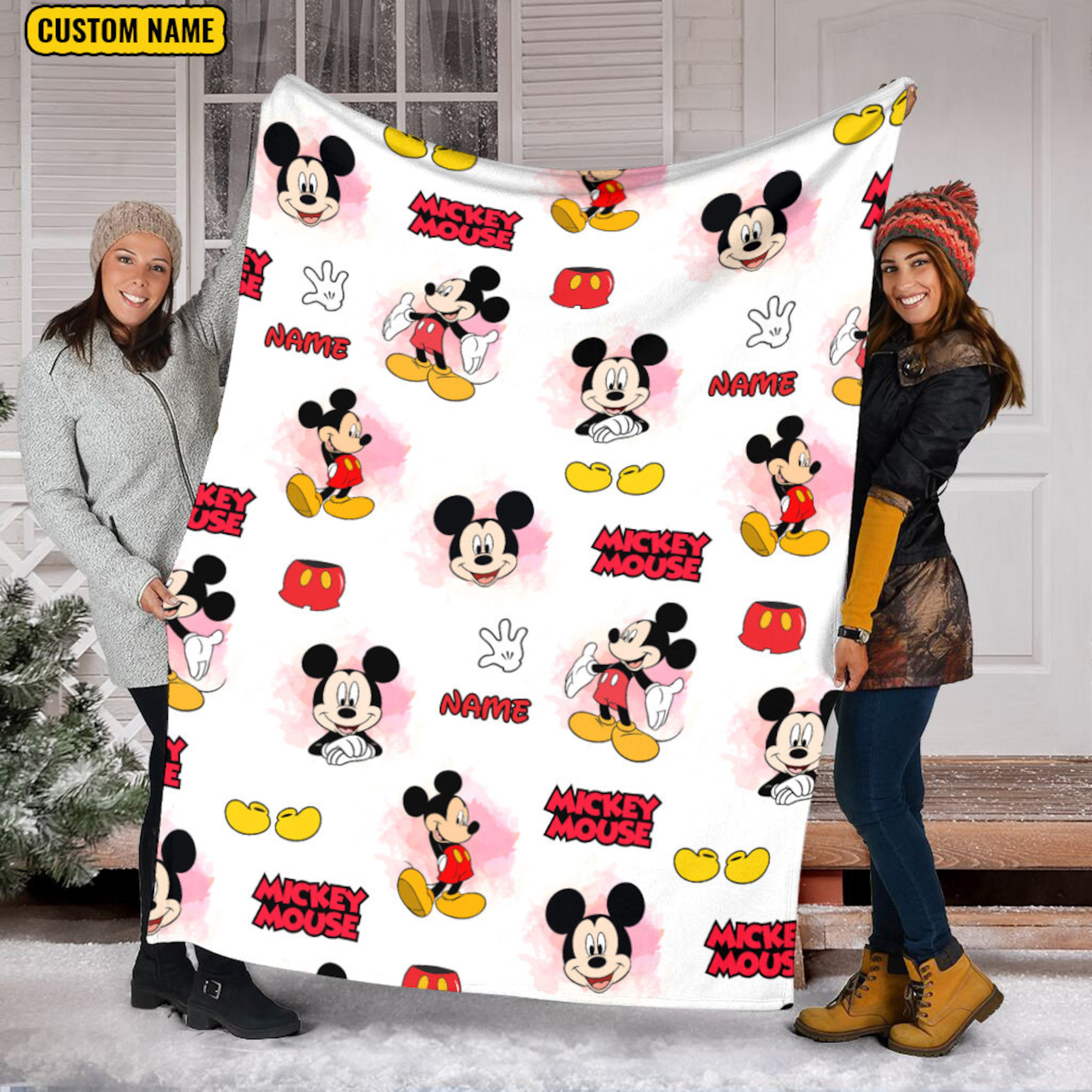 Custom Name Mickey Mouse Quilt Blanket, Disneyland Birthday Gift, Baby Shower Blanket, Minnie Christmas Theme, Mickey Head Blanket