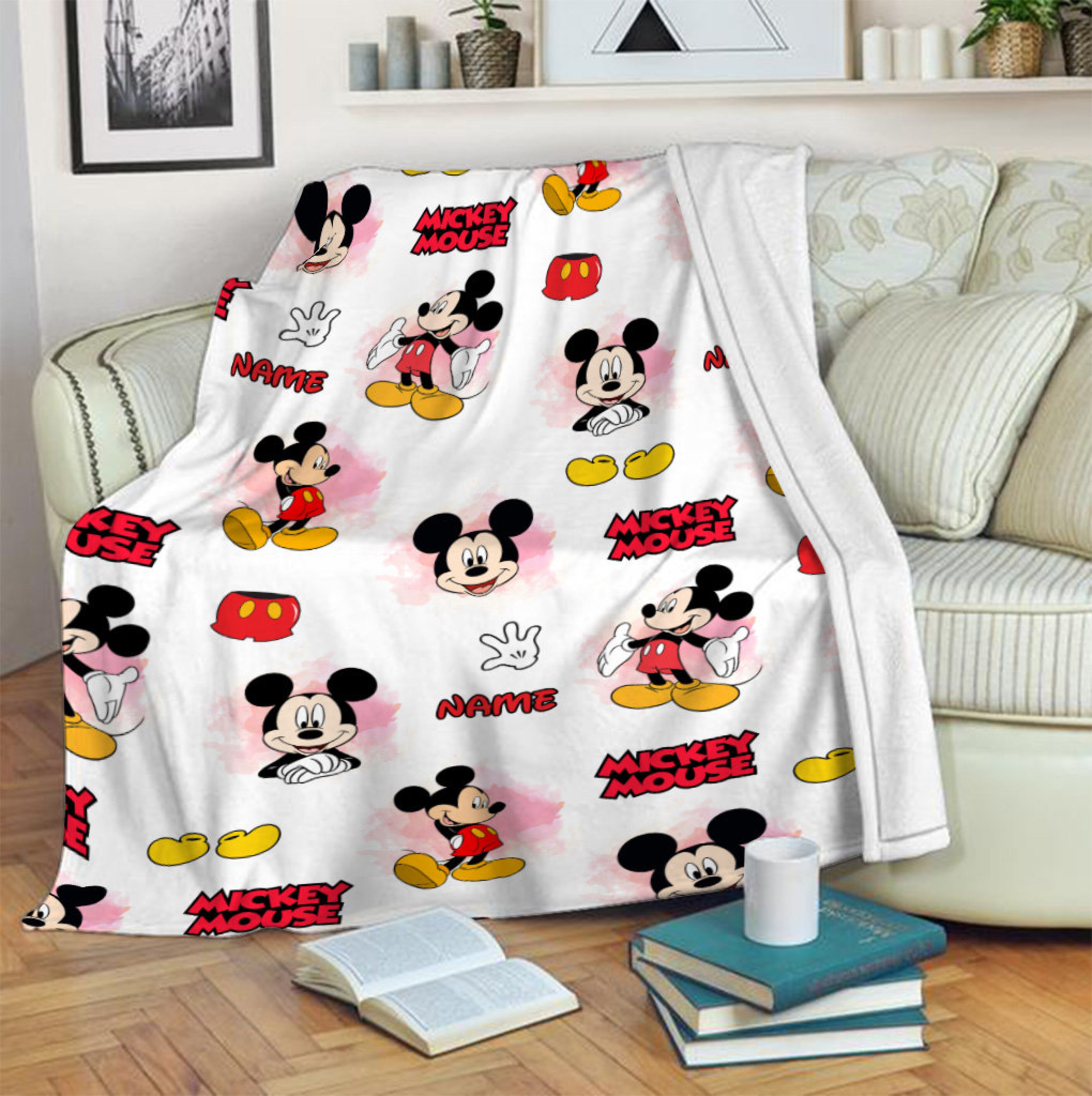 Custom Name Mickey Mouse Quilt Blanket, Disneyland Birthday Gift, Baby Shower Blanket, Minnie Christmas Theme, Mickey Head Blanket