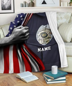 Custom Name Quilt Blanket, Police Academy Graduation, USA America Flag Police Retirement Blanket, Fleece Sherpa Quilt Blanket