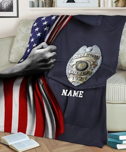 Custom Name Quilt Blanket, Police Academy Graduation, USA America Flag Police Retirement Blanket, Fleece Sherpa Quilt Blanket