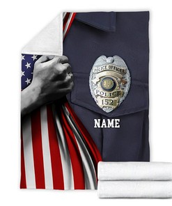 Custom Name Quilt Blanket, Police Academy Graduation, USA America Flag Police Retirement Blanket, Fleece Sherpa Quilt Blanket