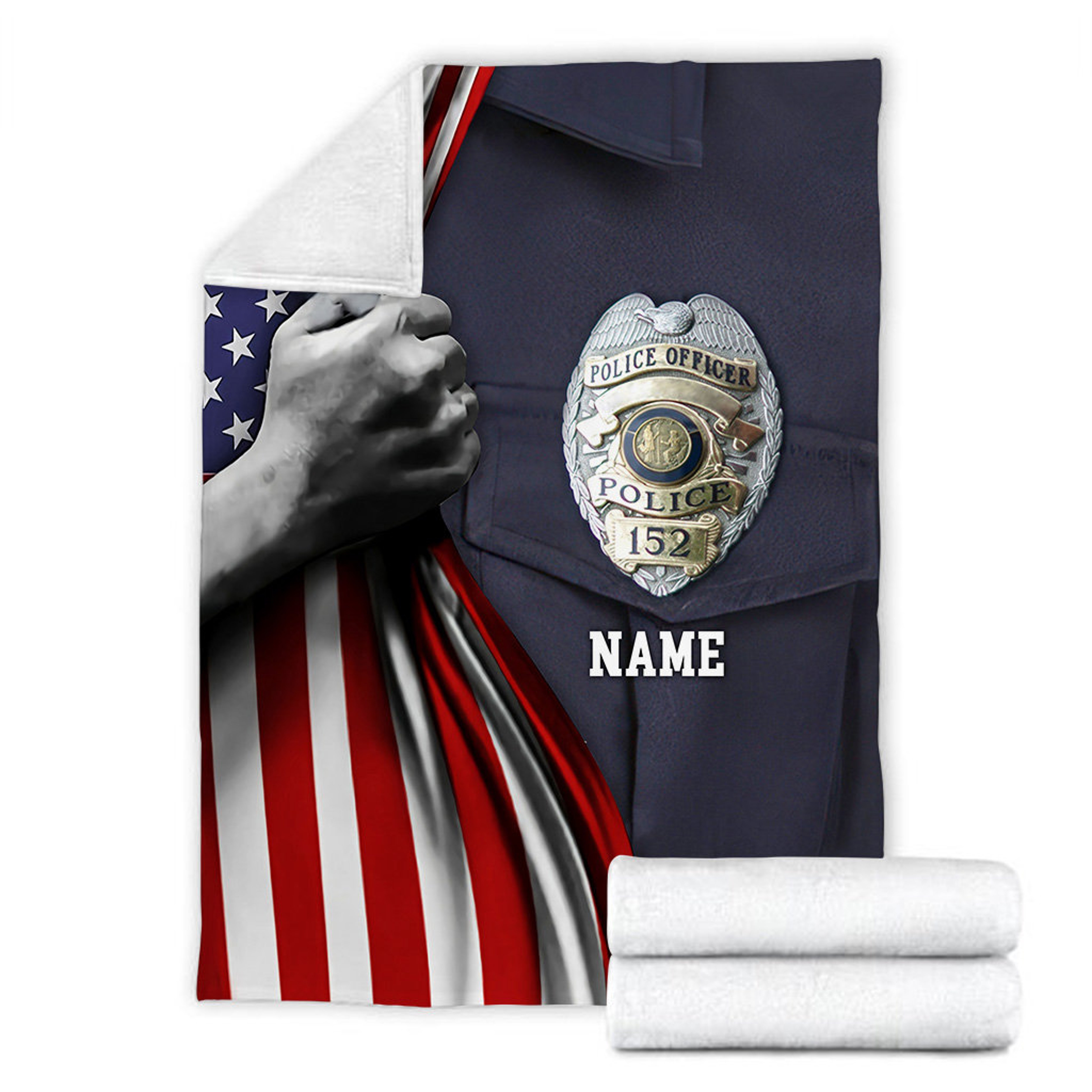 Custom Name Quilt Blanket, Police Academy Graduation, USA America Flag Police Retirement Blanket, Fleece Sherpa Quilt Blanket