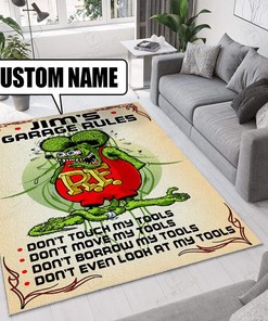 Custom Name Rat Fink Garage Rug Hot Rod Rug for Garage