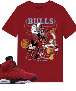 Disney Basketball Shirt Match Jordan 6 Toro Bravo Shirt In Color cherry Red