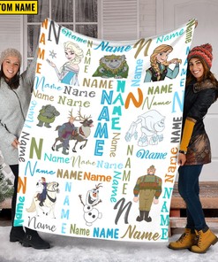 Disney Frozen Fleece Blanket, Custom Name Elsa Blanket, Elsa Anna Blanket For Bed Sofa, Christmas Birthday Gift